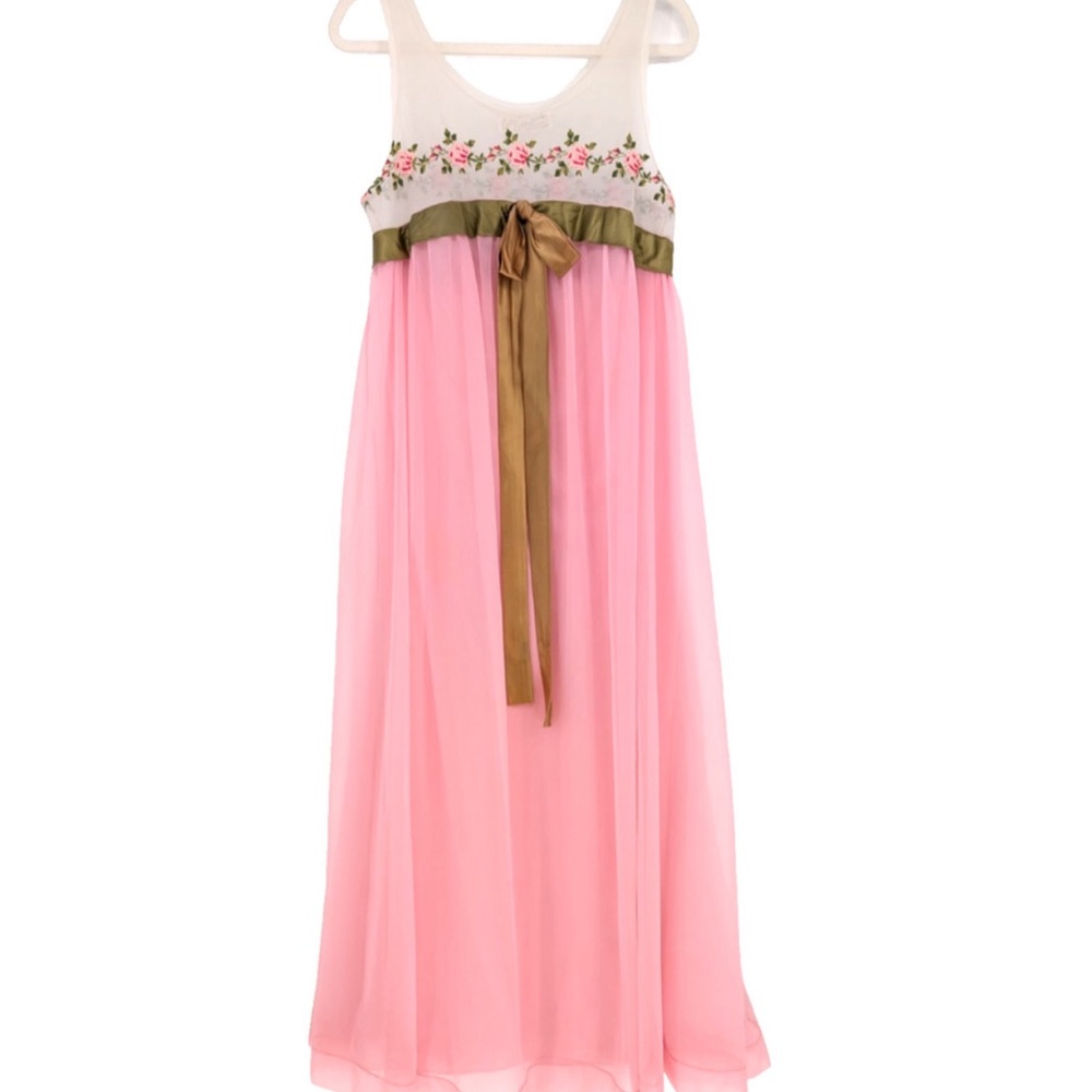 Pink Floral Maxi Dress with Bow